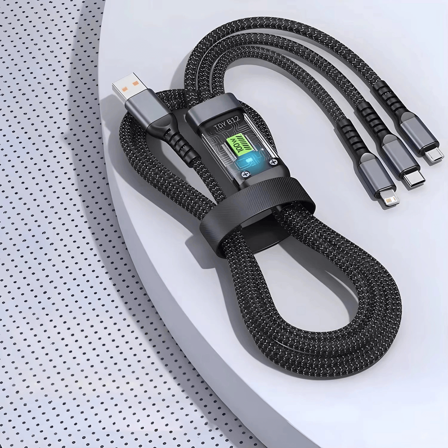 Chargeur LED Voiture 100 W – Câble Tressé Résistant Noir