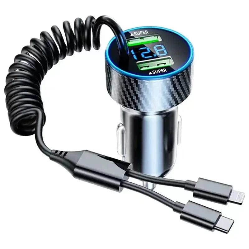 Chargeur Voiture 4 Ports – Allume-Cigare Avec Câble Extensible