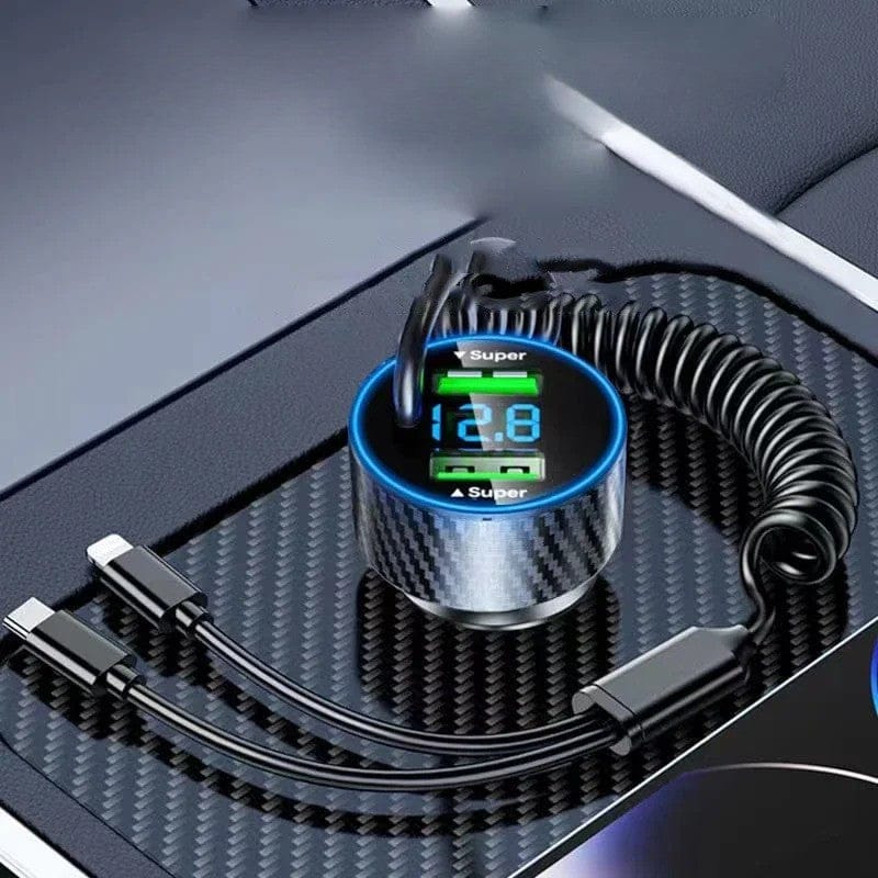 Chargeur Voiture 4 Ports – Allume-Cigare Avec Câble Extensible