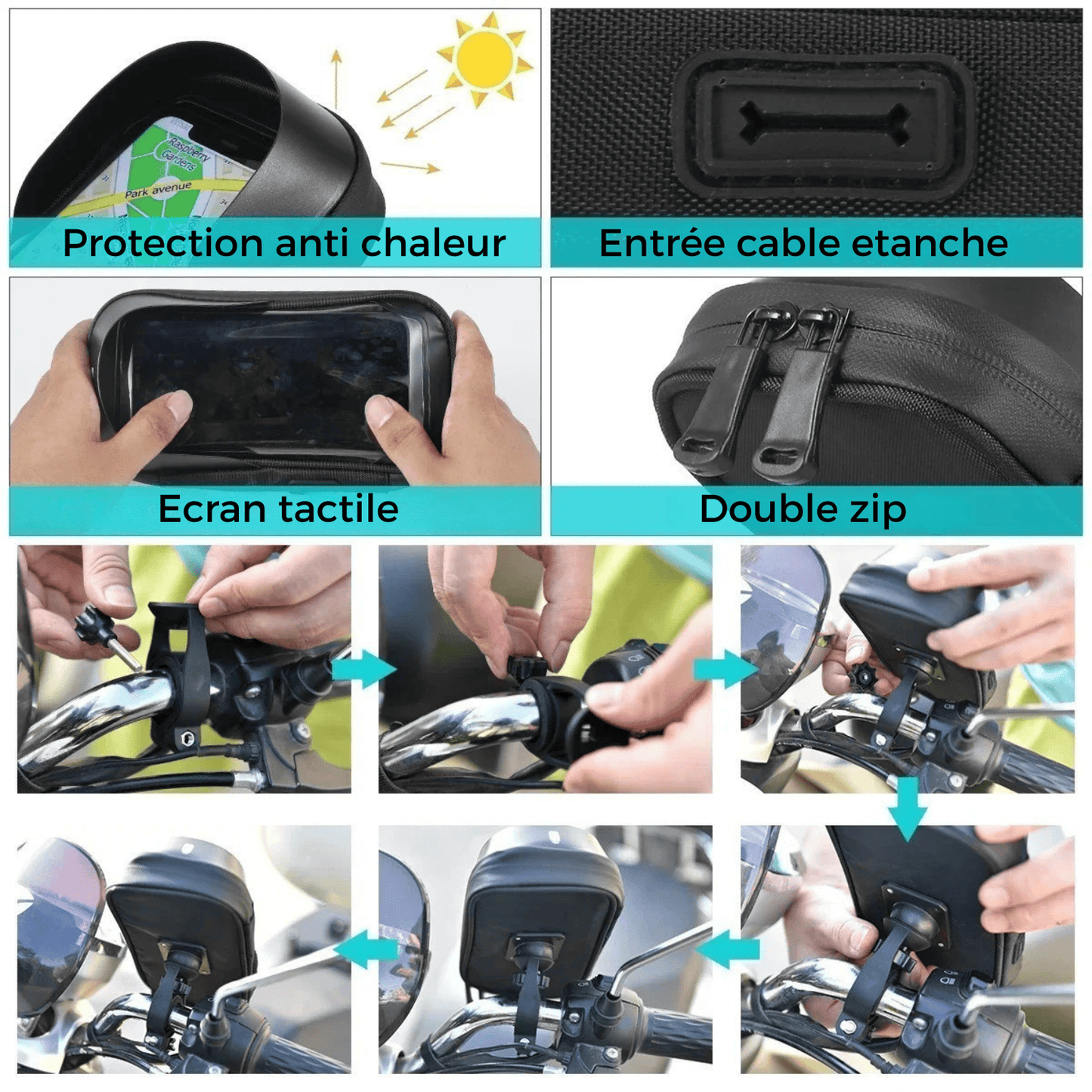 Support téléphone étanche vélo & moto – rotatif, tactile & résistant 💦