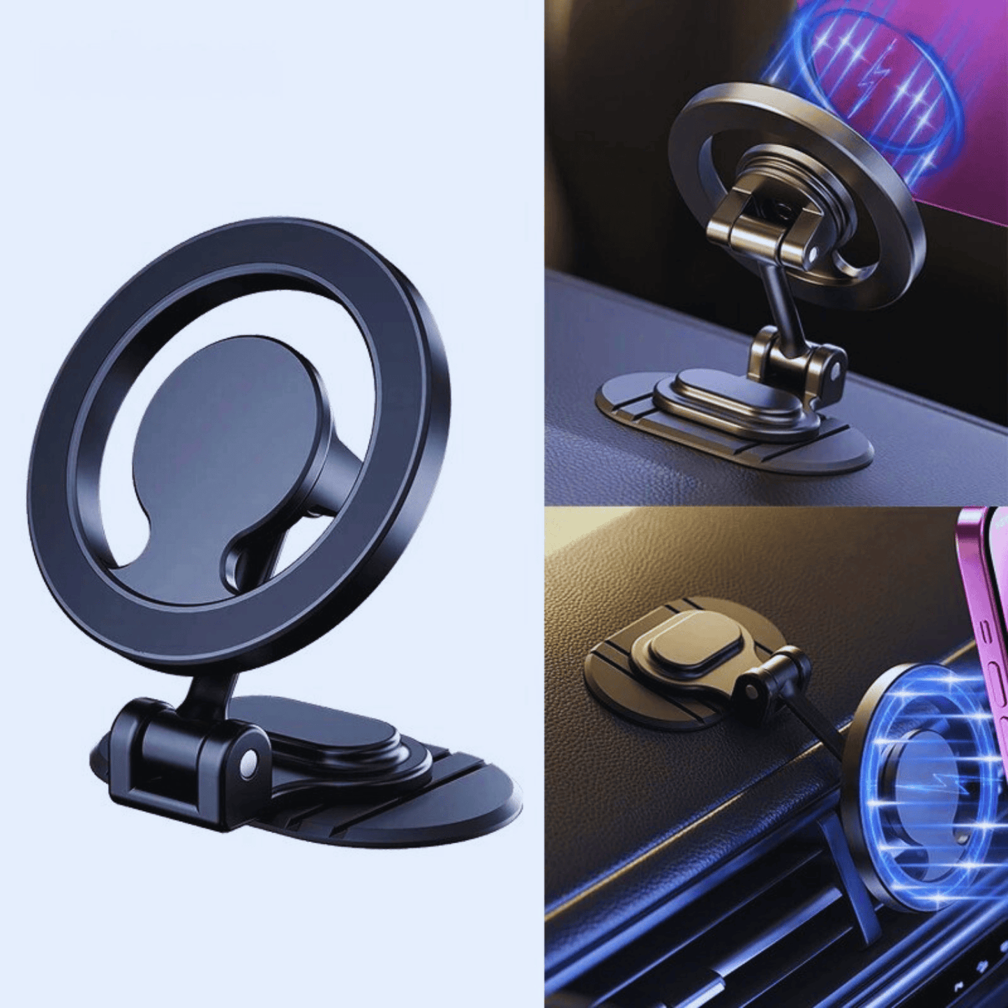 Support Téléphone Magnétique Voiture - Puissant Elégant Rotatif 360° Noir