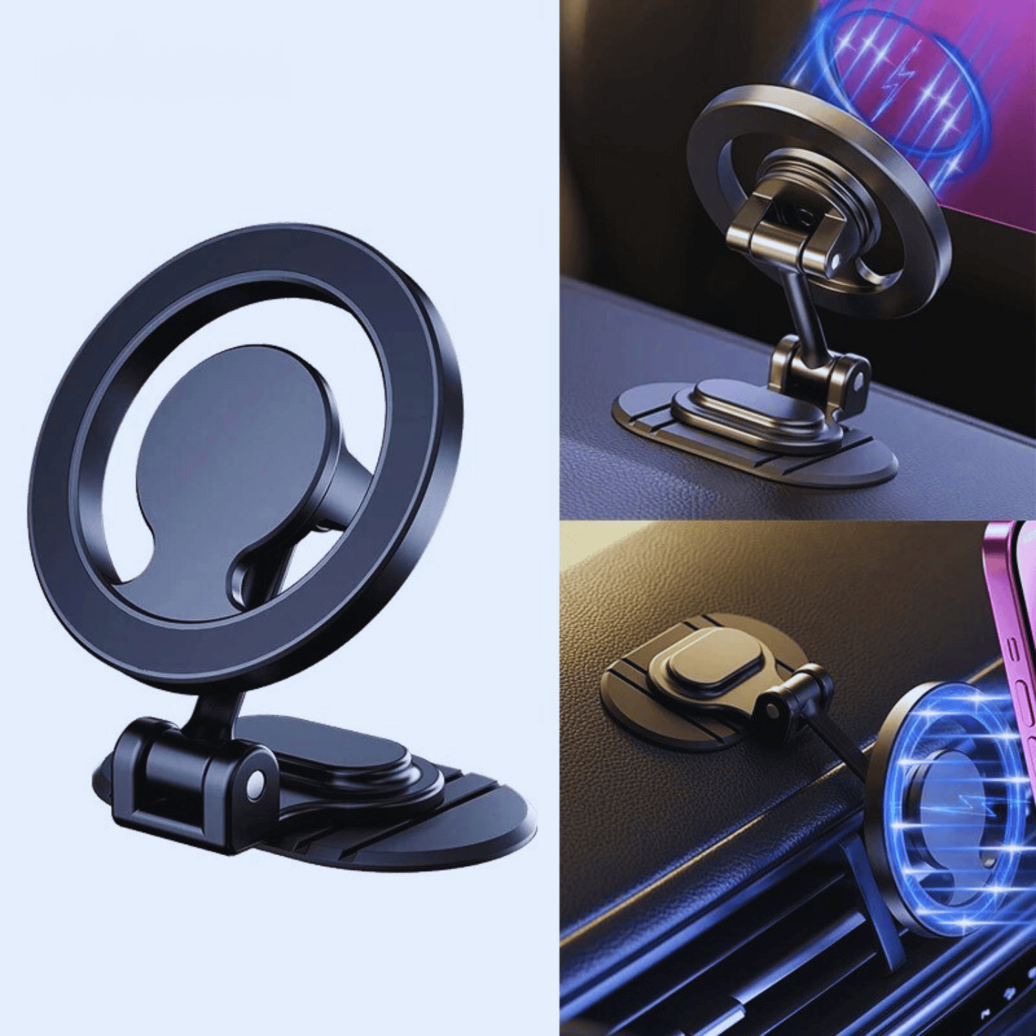 Support Téléphone Magnétique Voiture - Puissant Elégant Rotatif 360° Noir